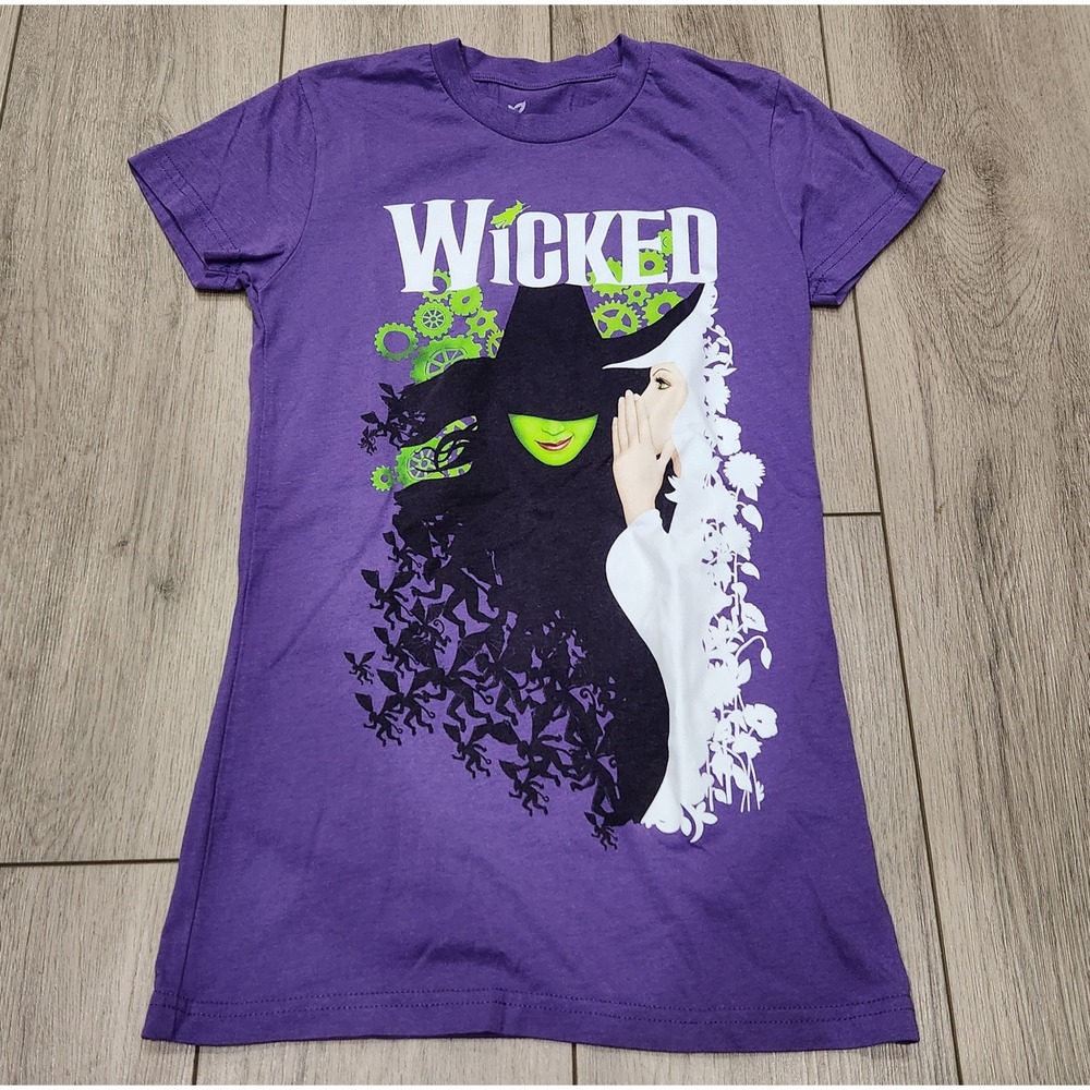Wicked The Musical Kids XS Purple Graphic T-Shirt Elphaba Glinda Broadway Tee